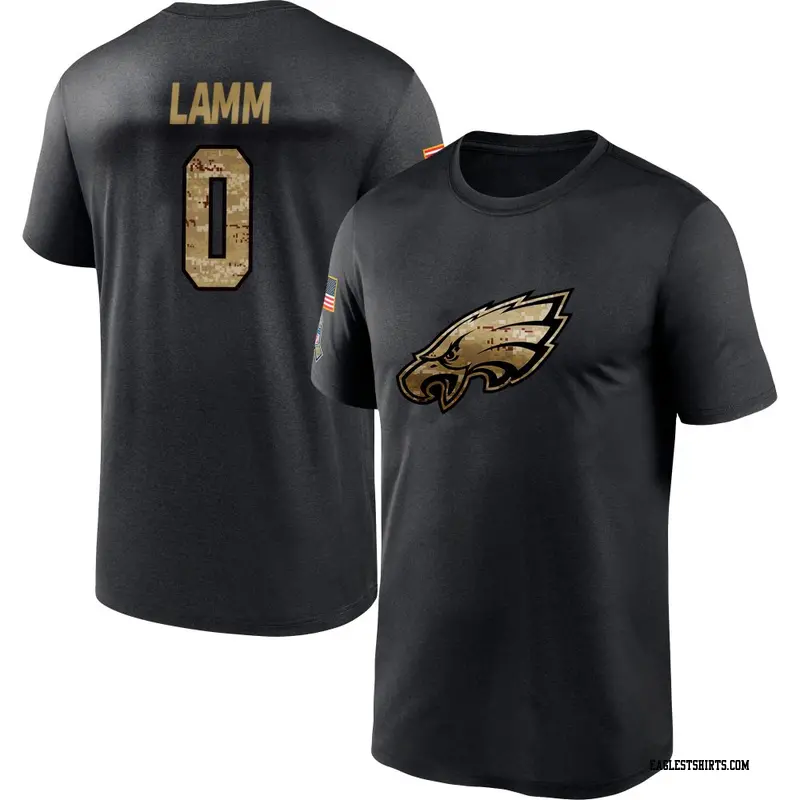 Men's Philadelphia Eagles ＃0 Kendall Lamm Black 2020 Salute To Service Performance T-Shirt