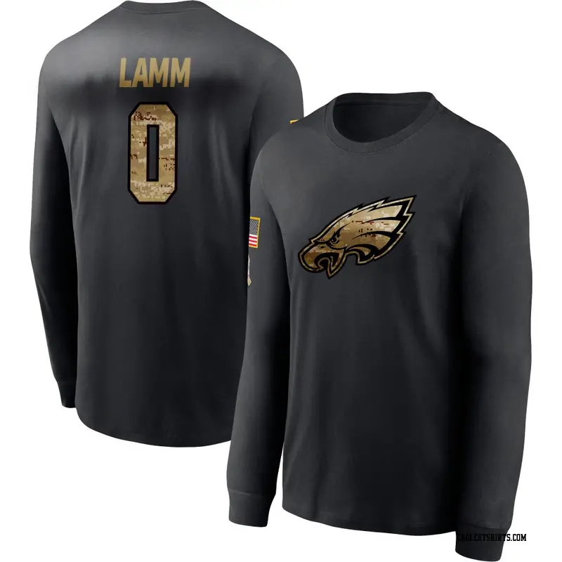 Men's Philadelphia Eagles ＃0 Kendall Lamm Black 2020 Salute To Service Sideline Performance Long Sleeve T-Shirt