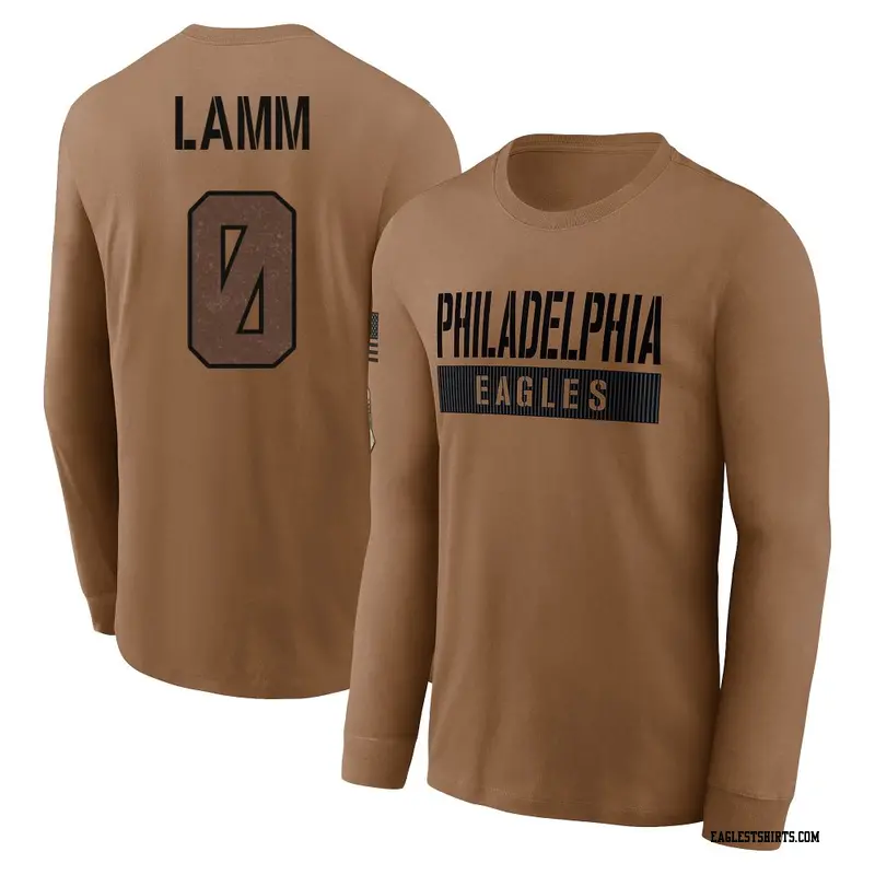 Men's Philadelphia Eagles ＃0 Kendall Lamm Brown 2023 Salute To Service Long Sleeve T-Shirt