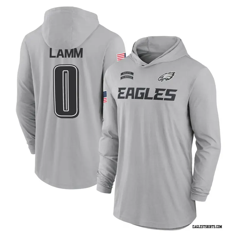 Men's Philadelphia Eagles ＃0 Kendall Lamm Gray 2024 Salute to Service Lightweight Performance Long Sleeve Hooded T-Shirt