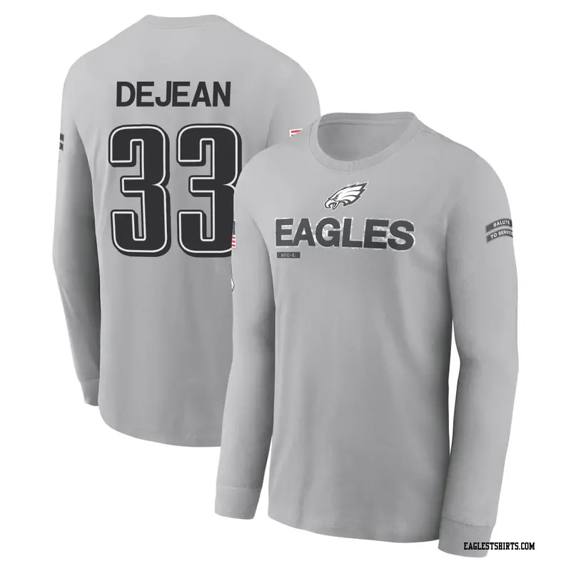 Men's Philadelphia Eagles ＃33 Cooper DeJean Gray 2024 Salute to Service Long Sleeve T-Shirt