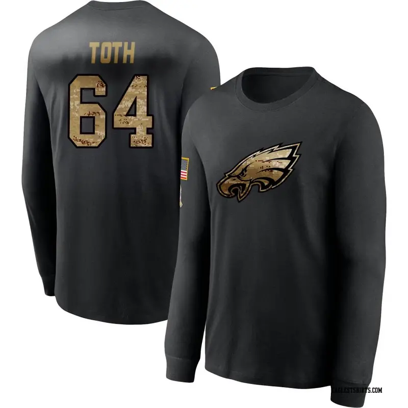 Men's Philadelphia Eagles ＃64 Brett Toth Black 2020 Salute To Service Sideline Performance Long Sleeve T-Shirt