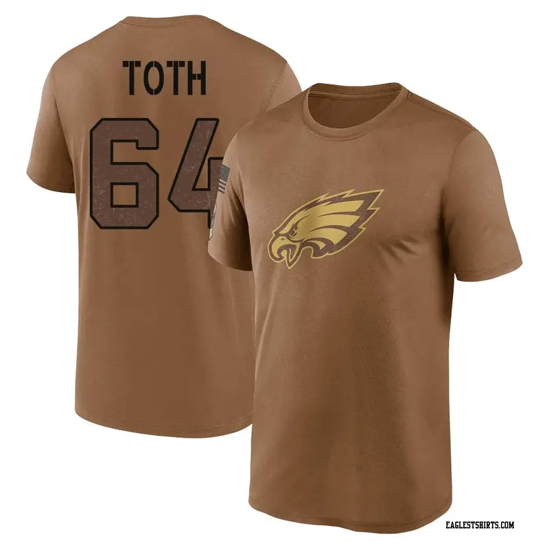 Men's Philadelphia Eagles ＃64 Brett Toth Brown 2023 Salute To Service Performance T-Shirt