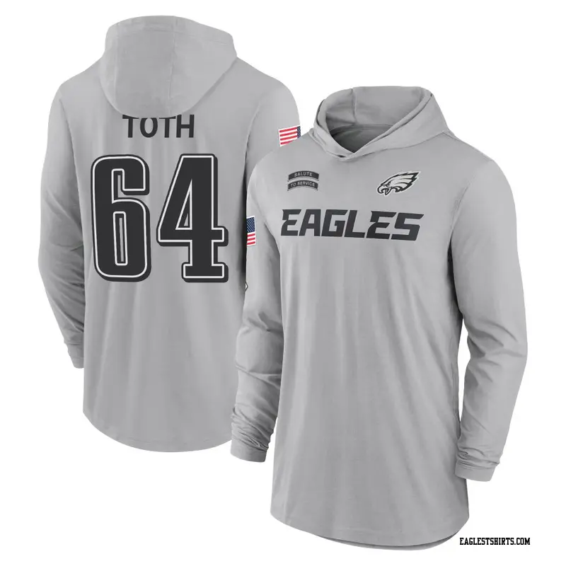 Men's Philadelphia Eagles ＃64 Brett Toth Gray 2024 Salute to Service Lightweight Performance Long Sleeve Hooded T-Shirt