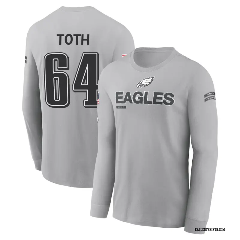 Men's Philadelphia Eagles ＃64 Brett Toth Gray 2024 Salute to Service Long Sleeve T-Shirt