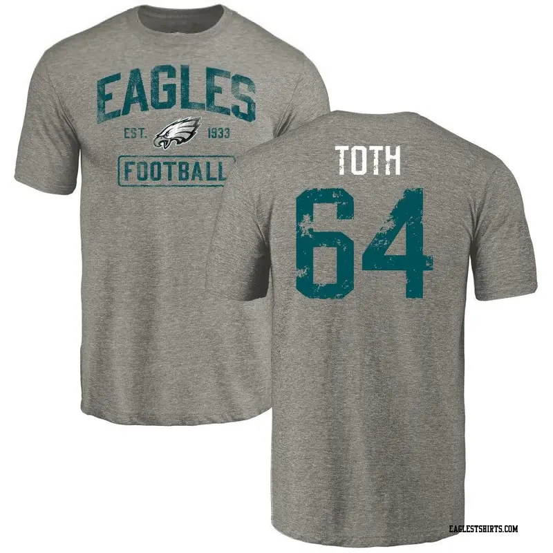Men's Philadelphia Eagles ＃64 Brett Toth Gray Distressed Name & Number T-Shirt