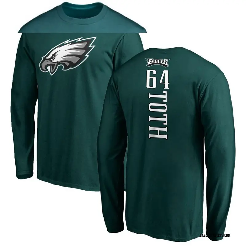 Men's Philadelphia Eagles ＃64 Brett Toth Green Backer Long Sleeve T-Shirt