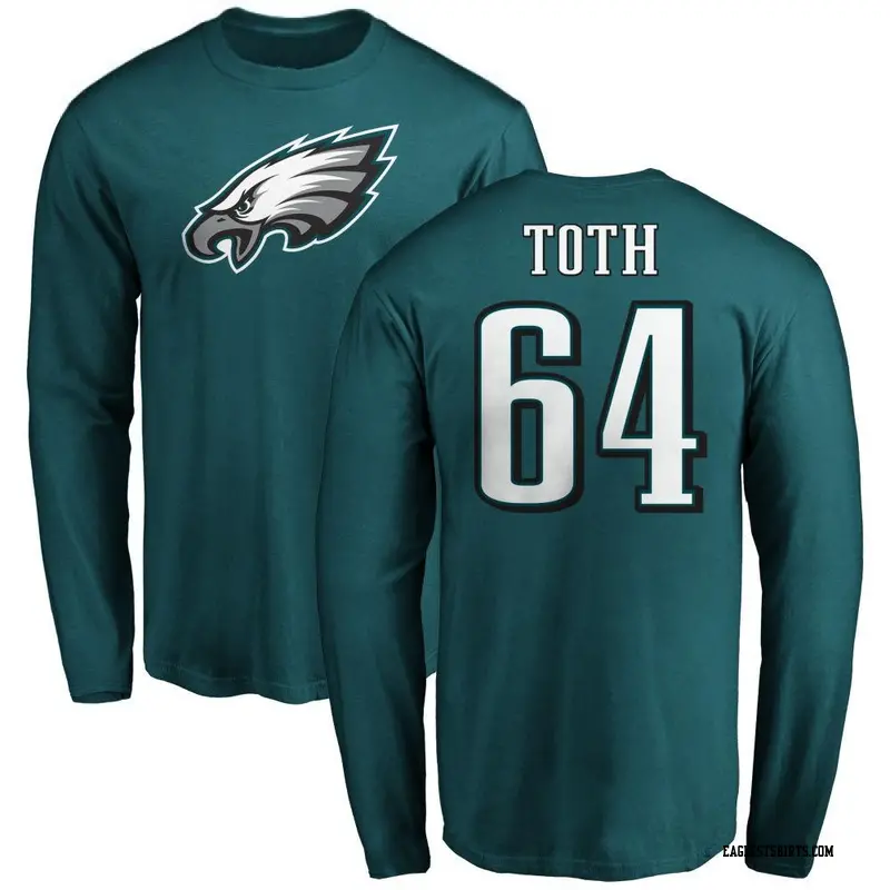 Men's Philadelphia Eagles ＃64 Brett Toth Green Name & Number Logo Long Sleeve T-Shirt