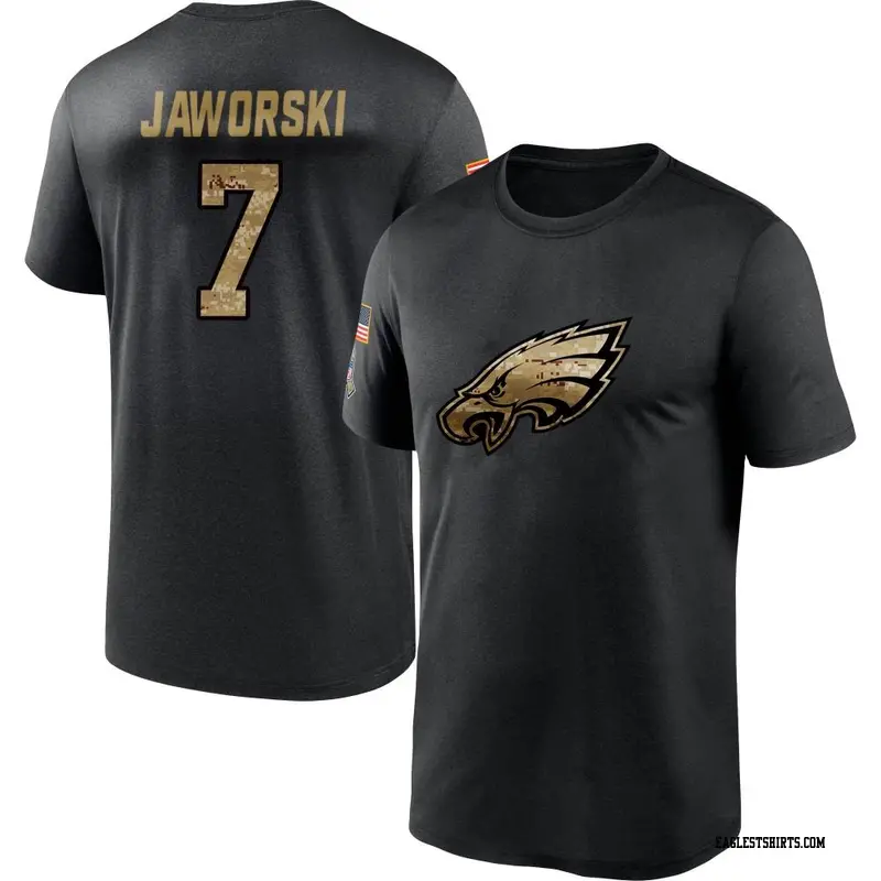 Men's Philadelphia Eagles ＃7 Ron Jaworski Black 2020 Salute To Service Performance T-Shirt