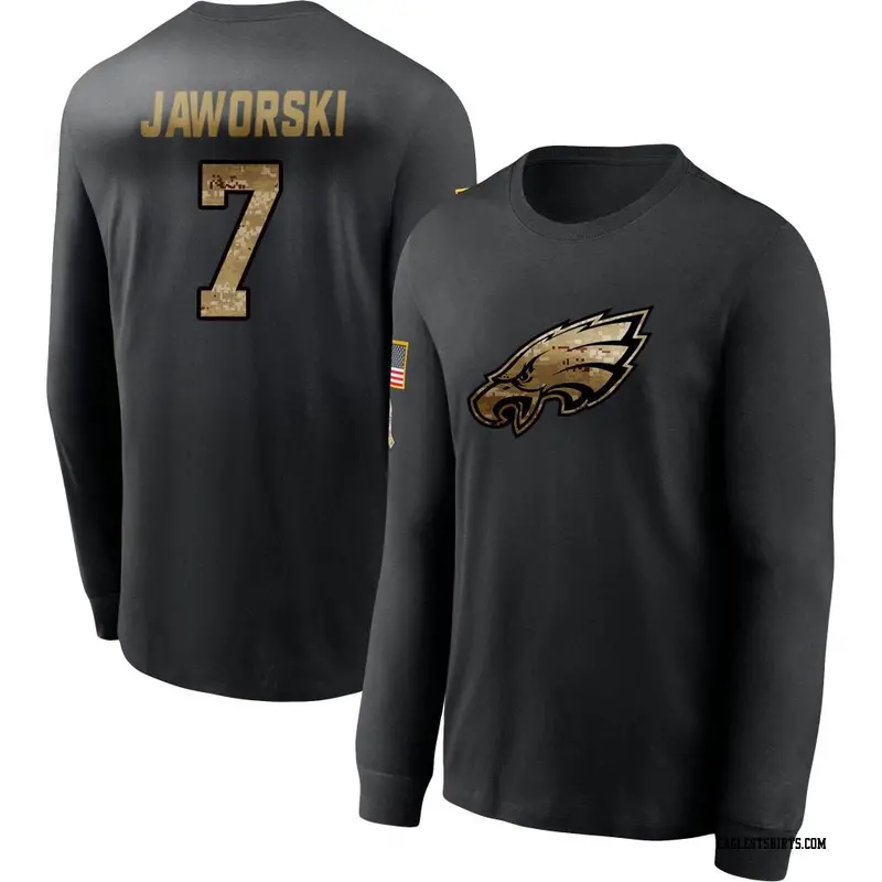 Men's Philadelphia Eagles ＃7 Ron Jaworski Black 2020 Salute To Service Sideline Performance Long Sleeve T-Shirt