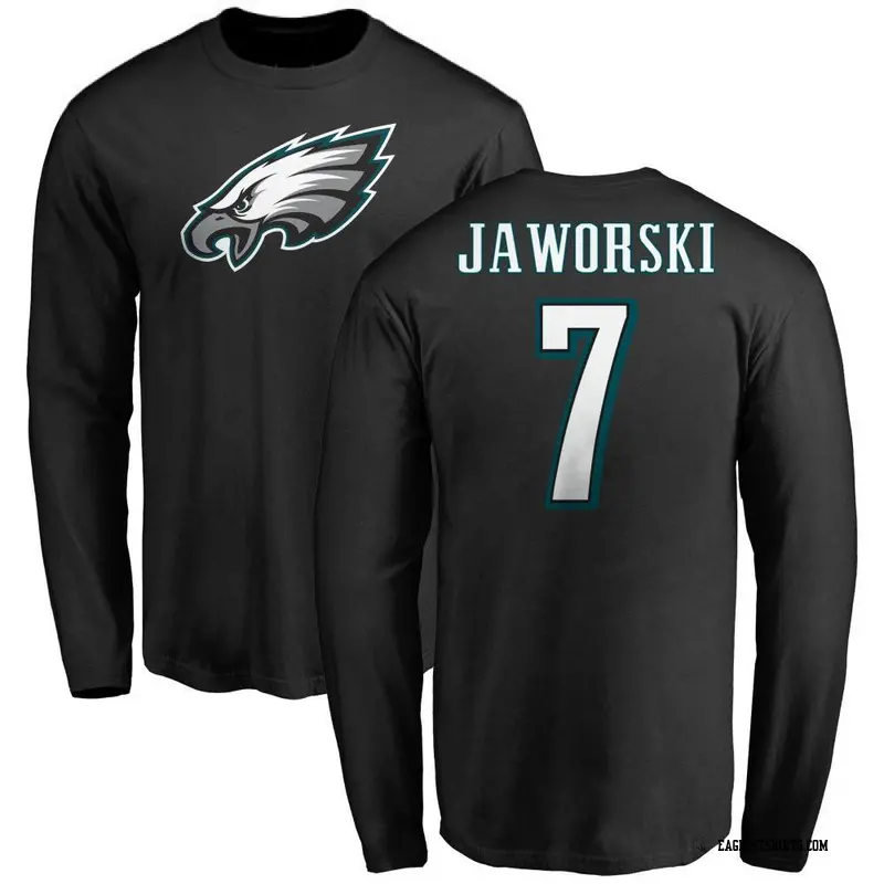Men's Philadelphia Eagles ＃7 Ron Jaworski Black Name & Number Logo Long Sleeve T-Shirt