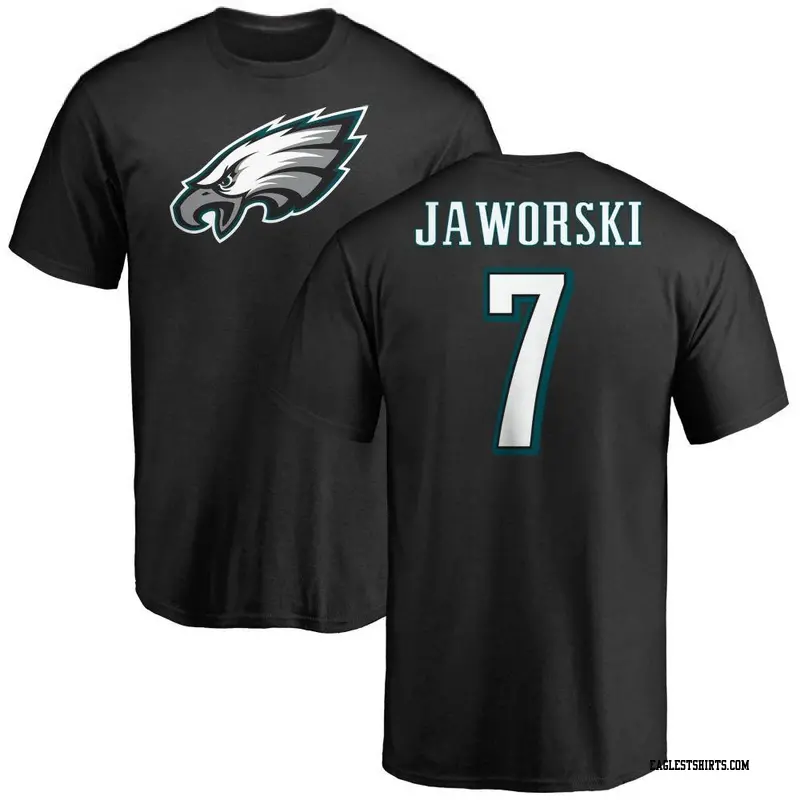 Men's Philadelphia Eagles ＃7 Ron Jaworski Black Name & Number Logo T-Shirt
