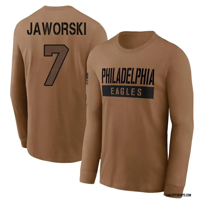 Men's Philadelphia Eagles ＃7 Ron Jaworski Brown 2023 Salute To Service Long Sleeve T-Shirt