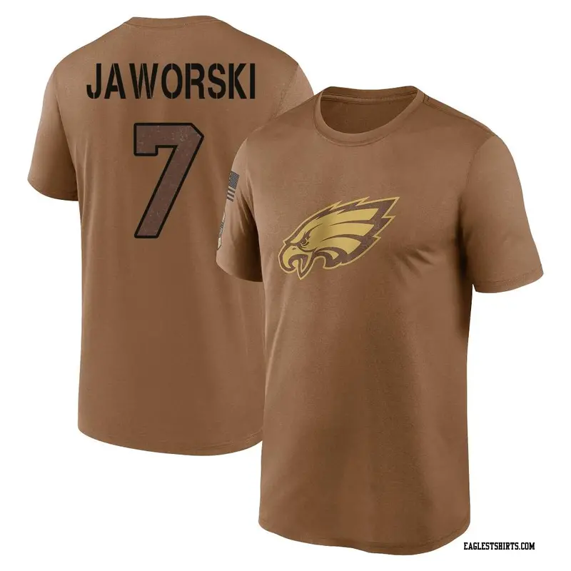 Men's Philadelphia Eagles ＃7 Ron Jaworski Brown 2023 Salute To Service Performance T-Shirt