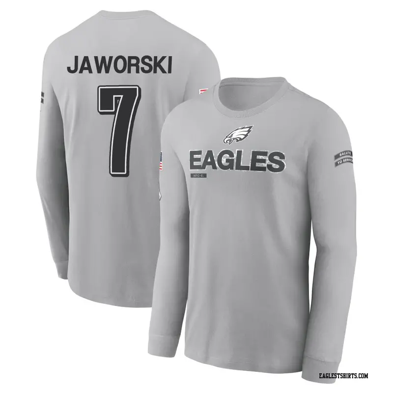 Men's Philadelphia Eagles ＃7 Ron Jaworski Gray 2024 Salute to Service Long Sleeve T-Shirt