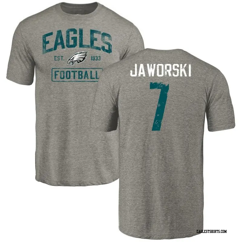 Men's Philadelphia Eagles ＃7 Ron Jaworski Gray Distressed Name & Number T-Shirt