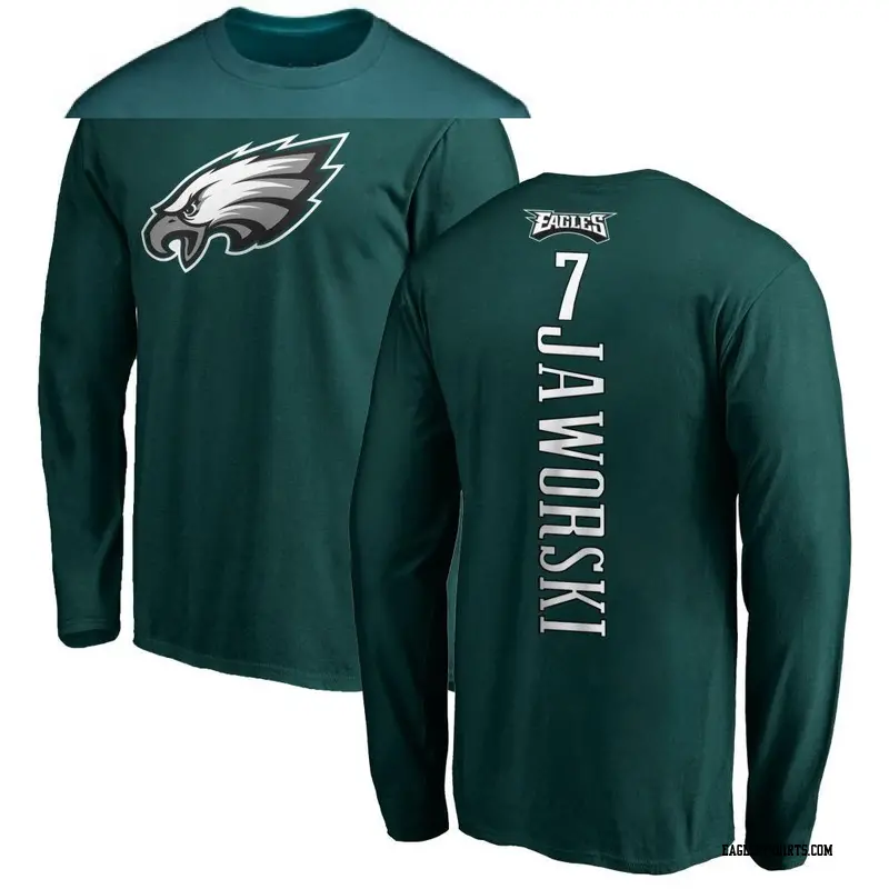 Men's Philadelphia Eagles ＃7 Ron Jaworski Green Backer Long Sleeve T-Shirt