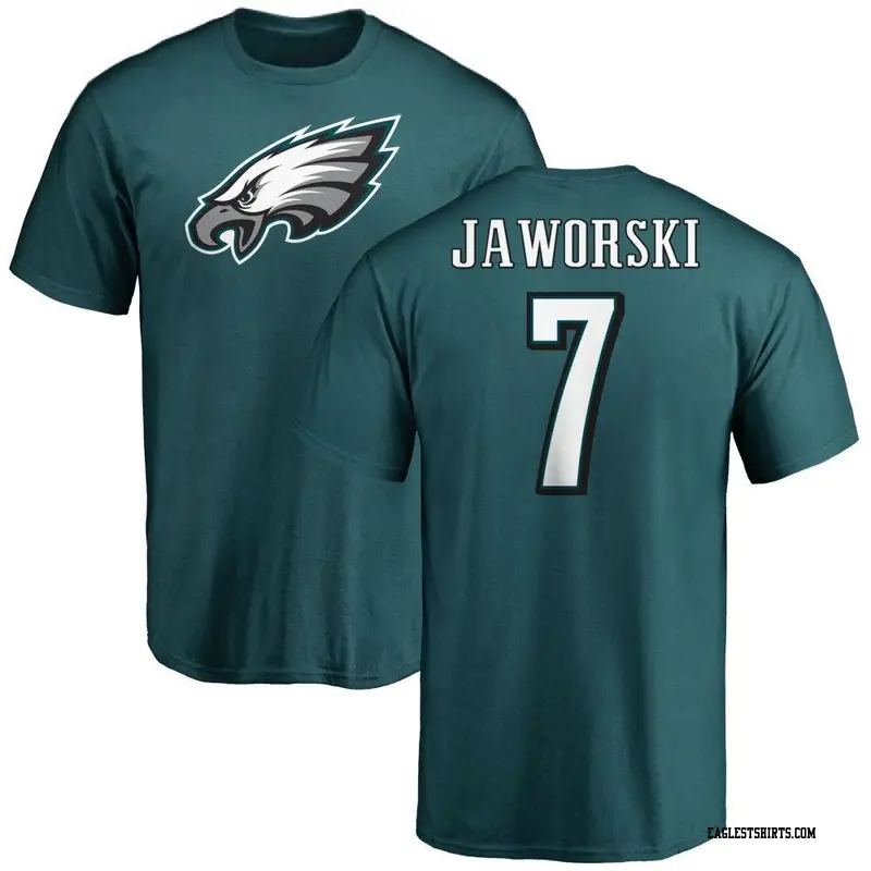 Men's Philadelphia Eagles ＃7 Ron Jaworski Green Name & Number Logo T-Shirt