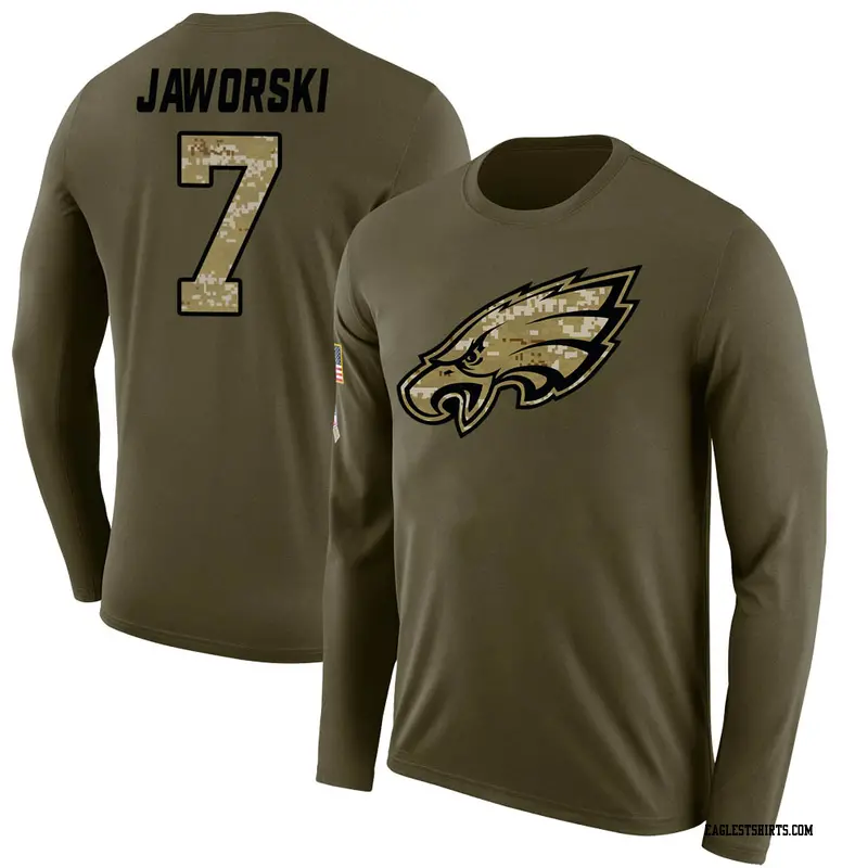 Men's Philadelphia Eagles ＃7 Ron Jaworski Olive Salute to Service Sideline Long Sleeve T-Shirt