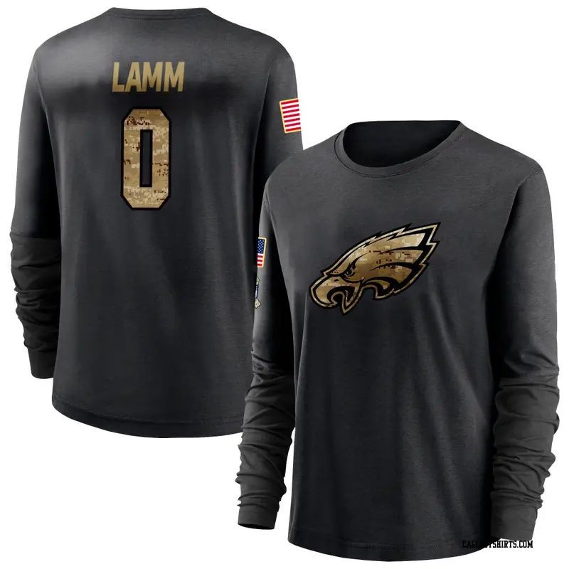 Women's Philadelphia Eagles ＃0 Kendall Lamm Black 2020 Salute To Service Sideline Performance Long Sleeve T-Shirt
