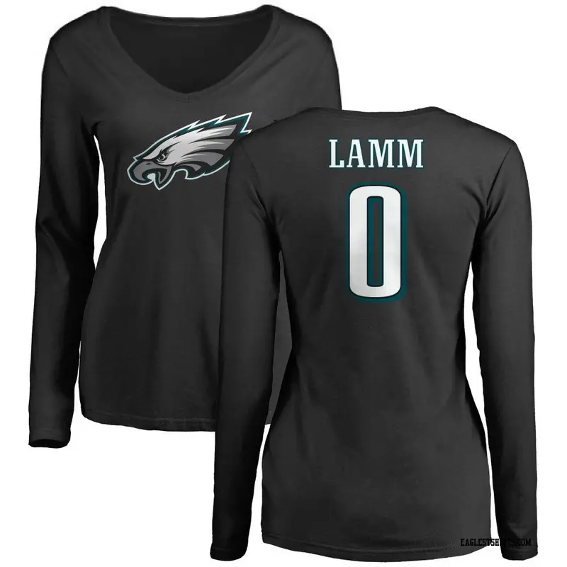Women's Philadelphia Eagles ＃0 Kendall Lamm Black Name & Number Logo Slim Fit Long Sleeve T-Shirt