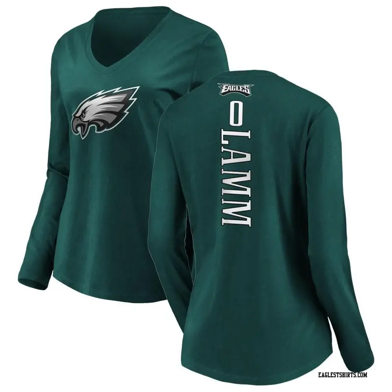 Women's Philadelphia Eagles ＃0 Kendall Lamm Green Backer Slim Fit Long Sleeve T-Shirt