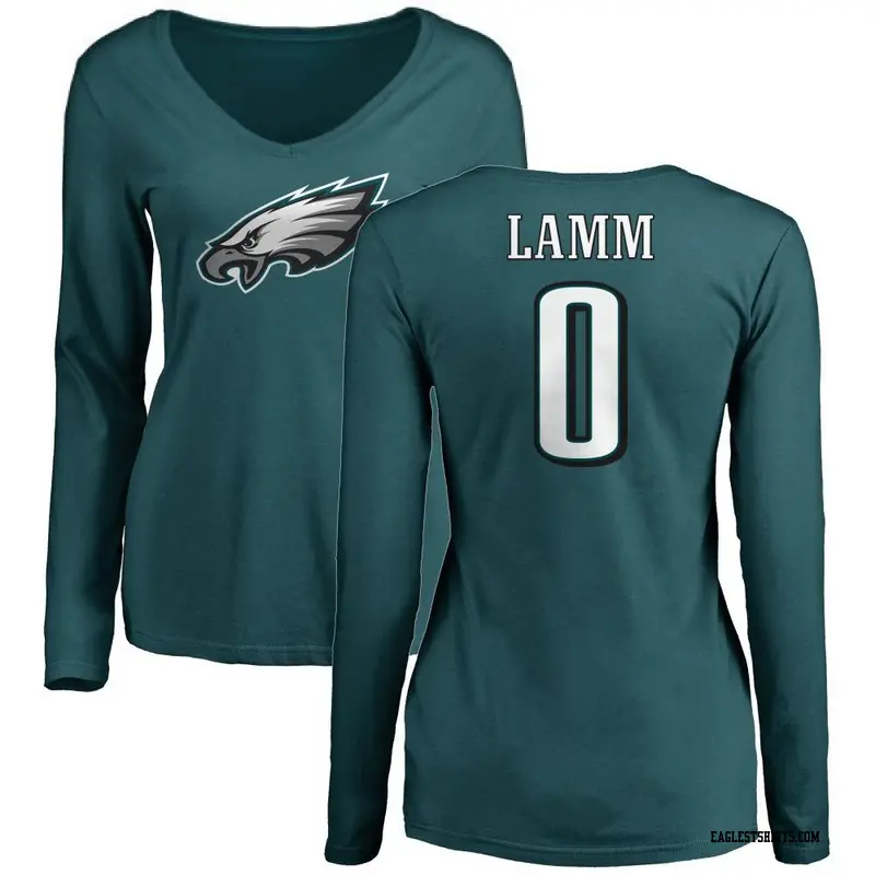 Women's Philadelphia Eagles ＃0 Kendall Lamm Green Name & Number Long Sleeve T-Shirt