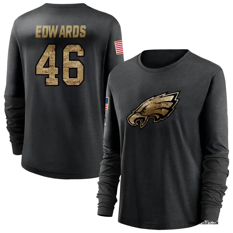 Women's Philadelphia Eagles ＃46 Herman Edwards Black 2020 Salute To Service Sideline Performance Long Sleeve T-Shirt