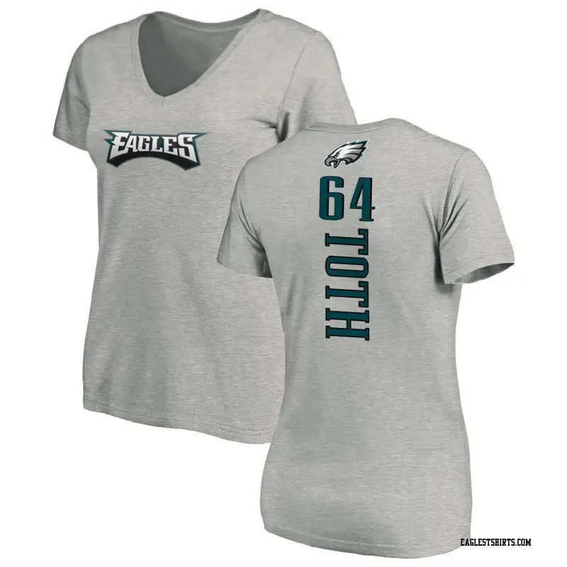 Women's Philadelphia Eagles ＃64 Brett Toth Ash Backer V-Neck T-Shirt