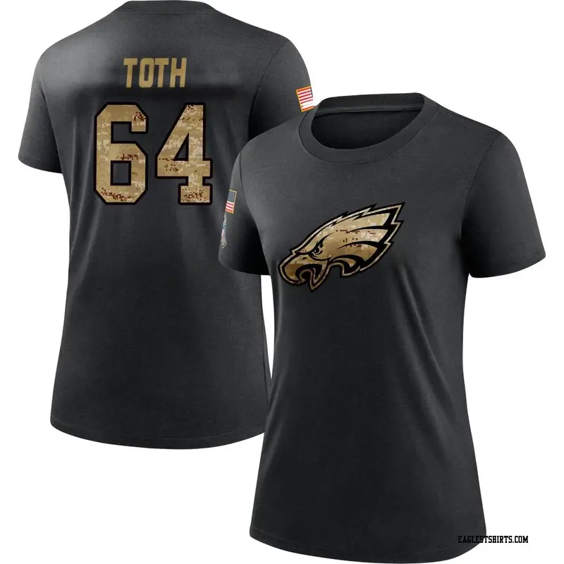 Women's Philadelphia Eagles ＃64 Brett Toth Black 2020 Salute To Service Performance T-Shirt