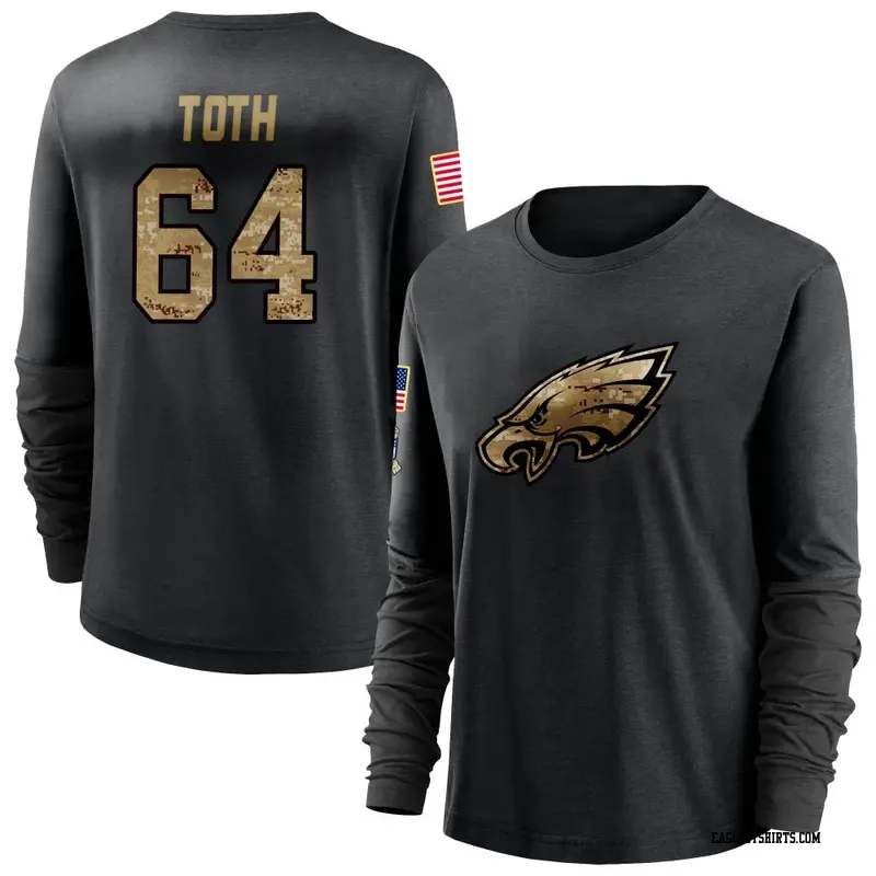 Women's Philadelphia Eagles ＃64 Brett Toth Black 2020 Salute To Service Sideline Performance Long Sleeve T-Shirt