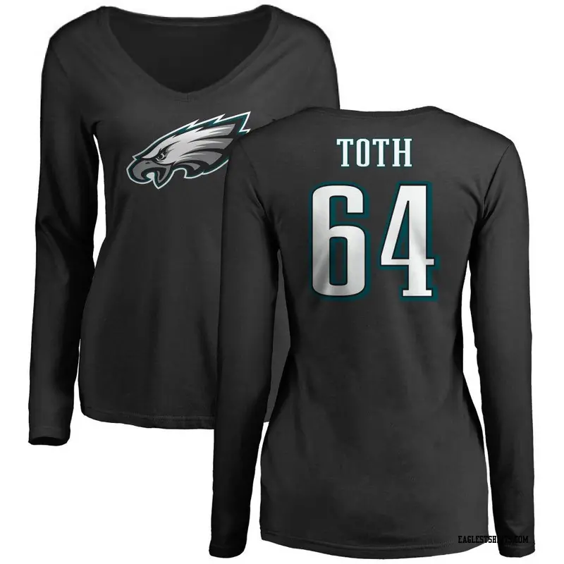 Women's Philadelphia Eagles ＃64 Brett Toth Black Name & Number Logo Slim Fit Long Sleeve T-Shirt