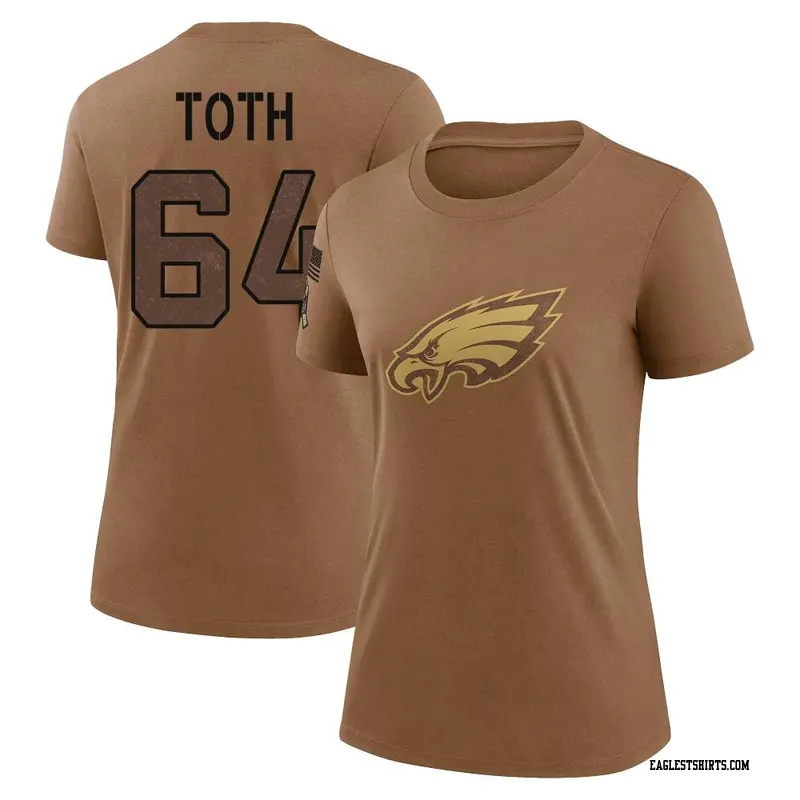 Women's Philadelphia Eagles ＃64 Brett Toth Brown 2023 Salute To Service Performance T-Shirt