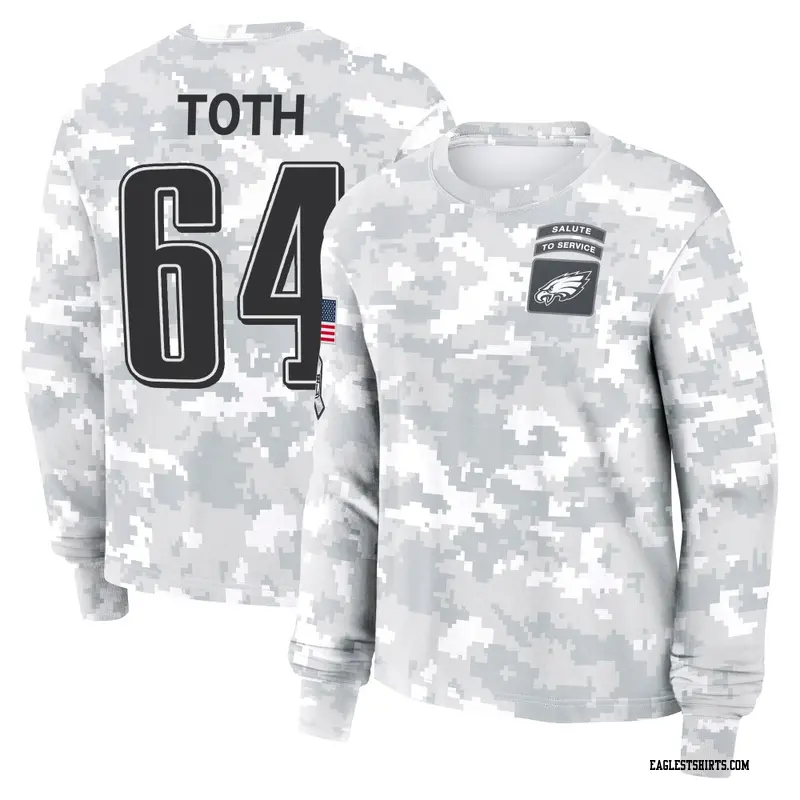 Women's Philadelphia Eagles ＃64 Brett Toth Camo Arctic 2024 Salute to Service Long Sleeve T-Shirt