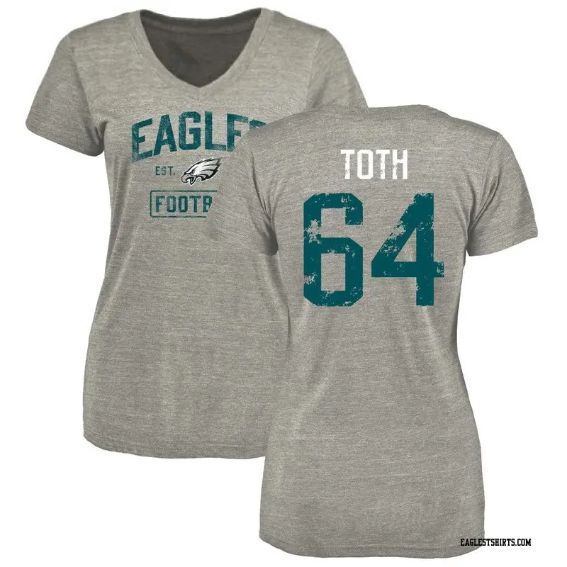 Women's Philadelphia Eagles ＃64 Brett Toth Gray Heather Distressed Name & Number V-Neck T-Shirt
