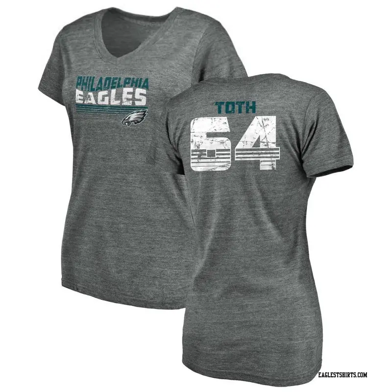 Women's Philadelphia Eagles ＃64 Brett Toth Gray Retro V-Neck T-Shirt Heathered