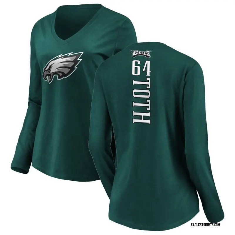 Women's Philadelphia Eagles ＃64 Brett Toth Green Backer Slim Fit Long Sleeve T-Shirt
