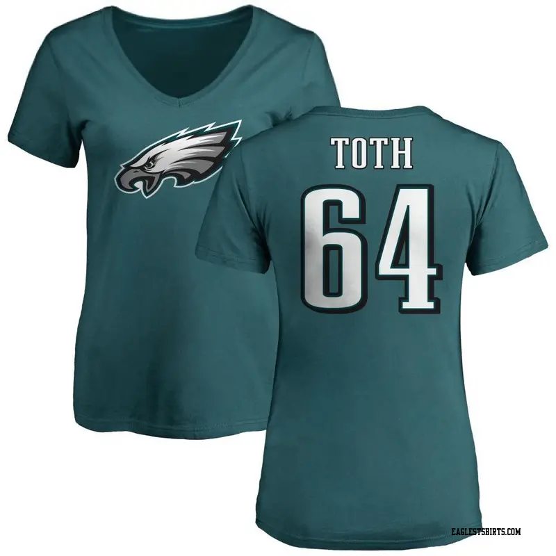 Women's Philadelphia Eagles ＃64 Brett Toth Green Name & Number Logo Slim Fit T-Shirt