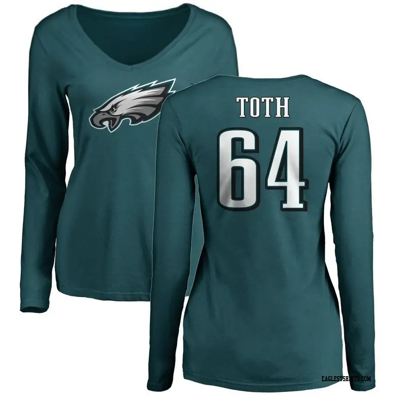 Women's Philadelphia Eagles ＃64 Brett Toth Green Name & Number Long Sleeve T-Shirt