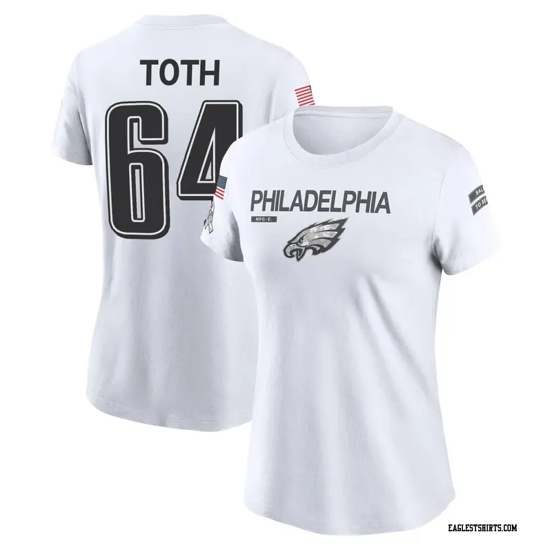 Women's Philadelphia Eagles ＃64 Brett Toth White 2024 Salute to Service Performance T-Shirt