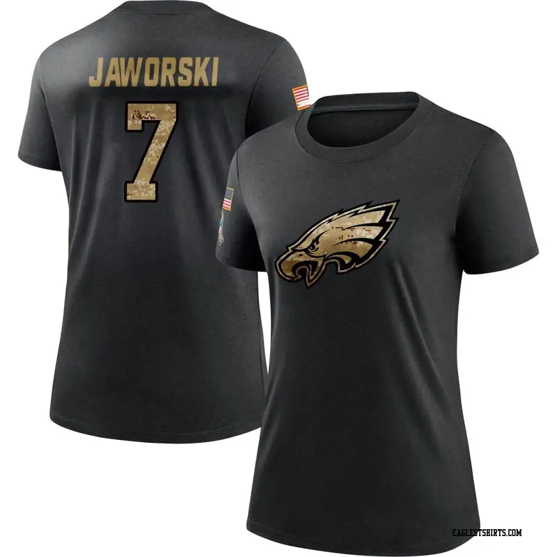 Women's Philadelphia Eagles ＃7 Ron Jaworski Black 2020 Salute To Service Performance T-Shirt