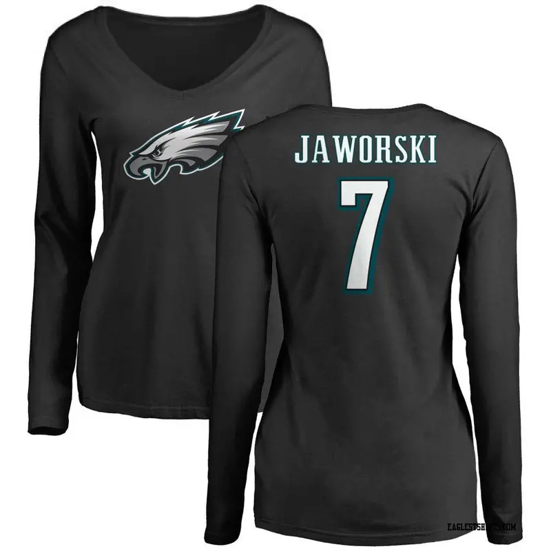 Women's Philadelphia Eagles ＃7 Ron Jaworski Black Name & Number Logo Slim Fit Long Sleeve T-Shirt