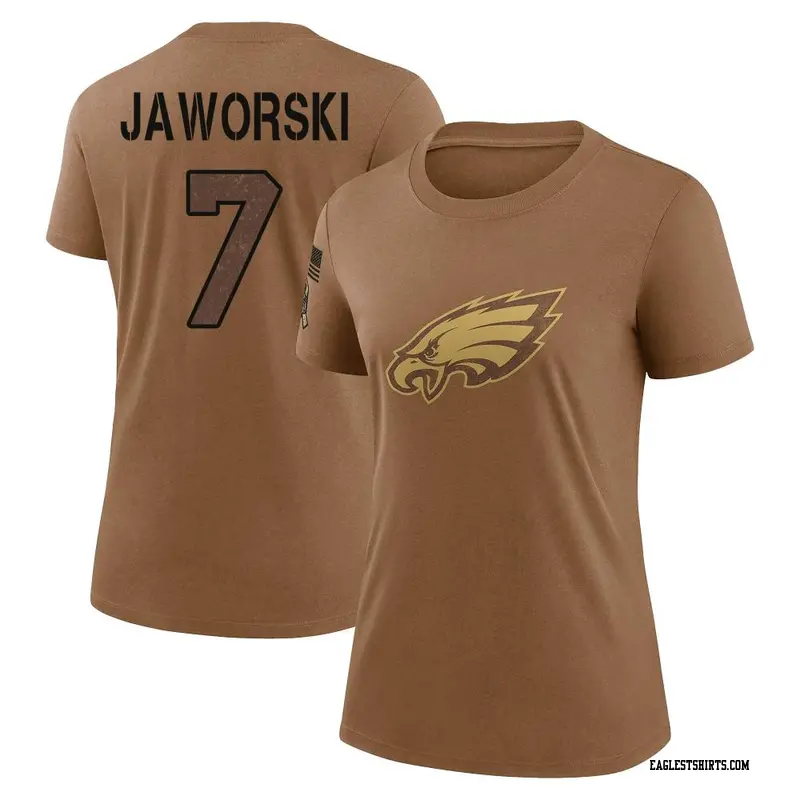 Women's Philadelphia Eagles ＃7 Ron Jaworski Brown 2023 Salute To Service Performance T-Shirt