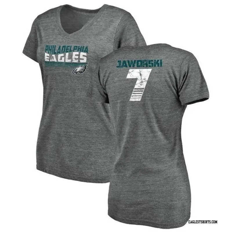 Women's Philadelphia Eagles ＃7 Ron Jaworski Gray Retro V-Neck T-Shirt Heathered