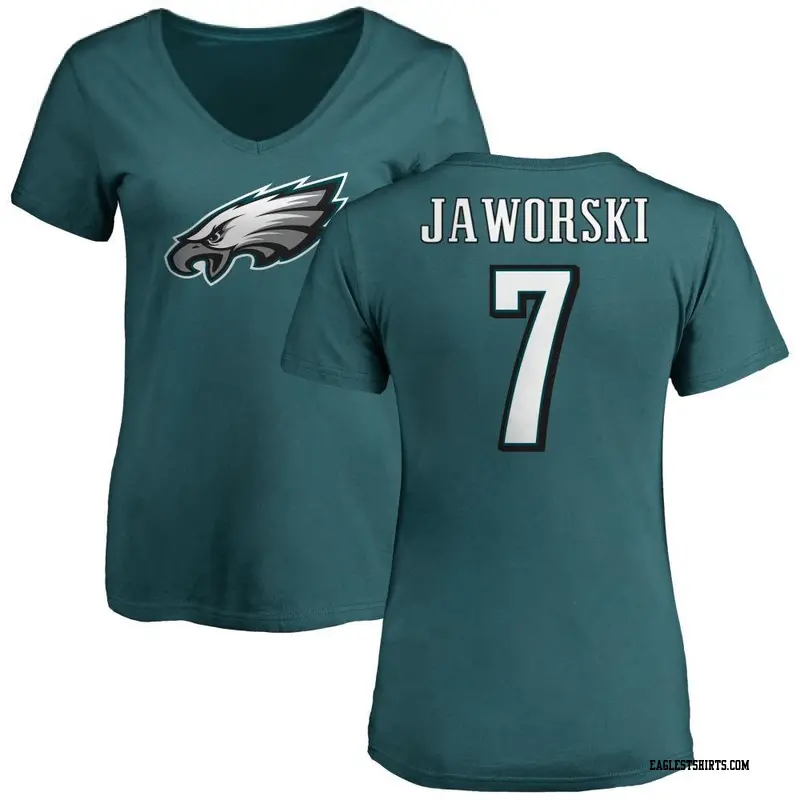 Women's Philadelphia Eagles ＃7 Ron Jaworski Green Name & Number Logo Slim Fit T-Shirt