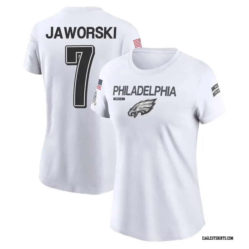 Women's Philadelphia Eagles ＃7 Ron Jaworski White 2024 Salute to Service Performance T-Shirt