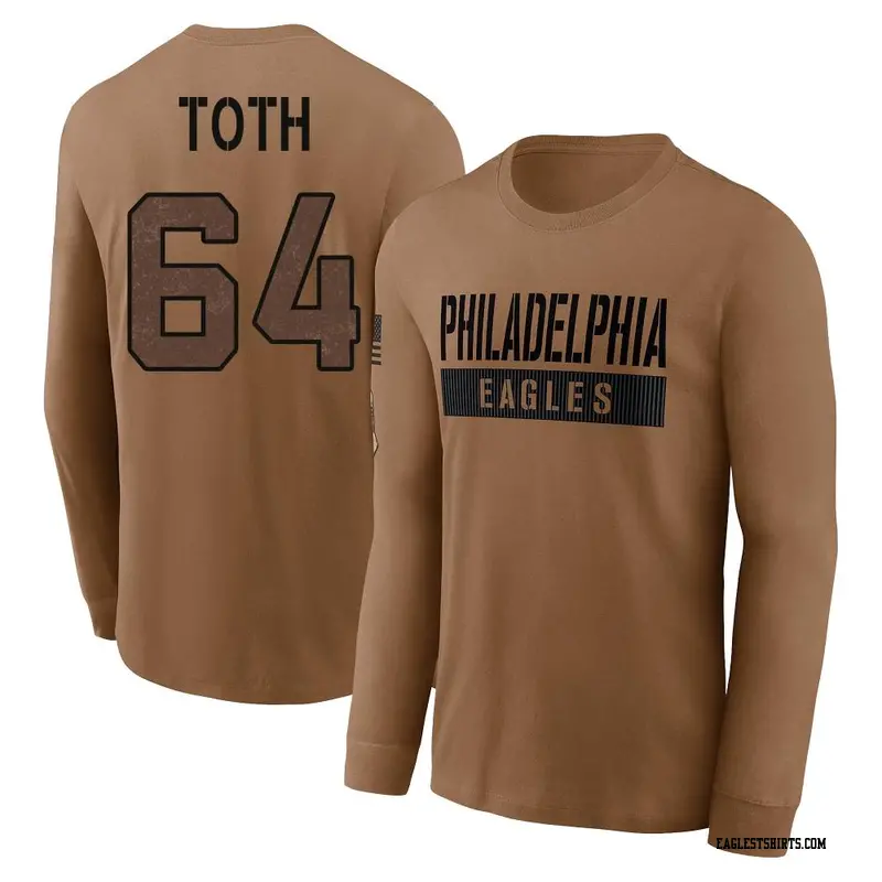 Youth Philadelphia Eagles ＃64 Brett Toth Brown 2023 Salute To Service Long Sleeve T-Shirt
